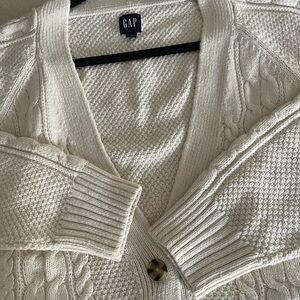 GAP Women's Cream Cable Knit Cardigan Sweater with Button Front